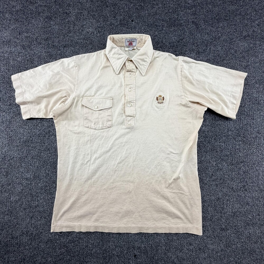 Vintage IZOD Polo Shirt Mens Medium Beige Castle Harbour Bermuda Cotton Japan